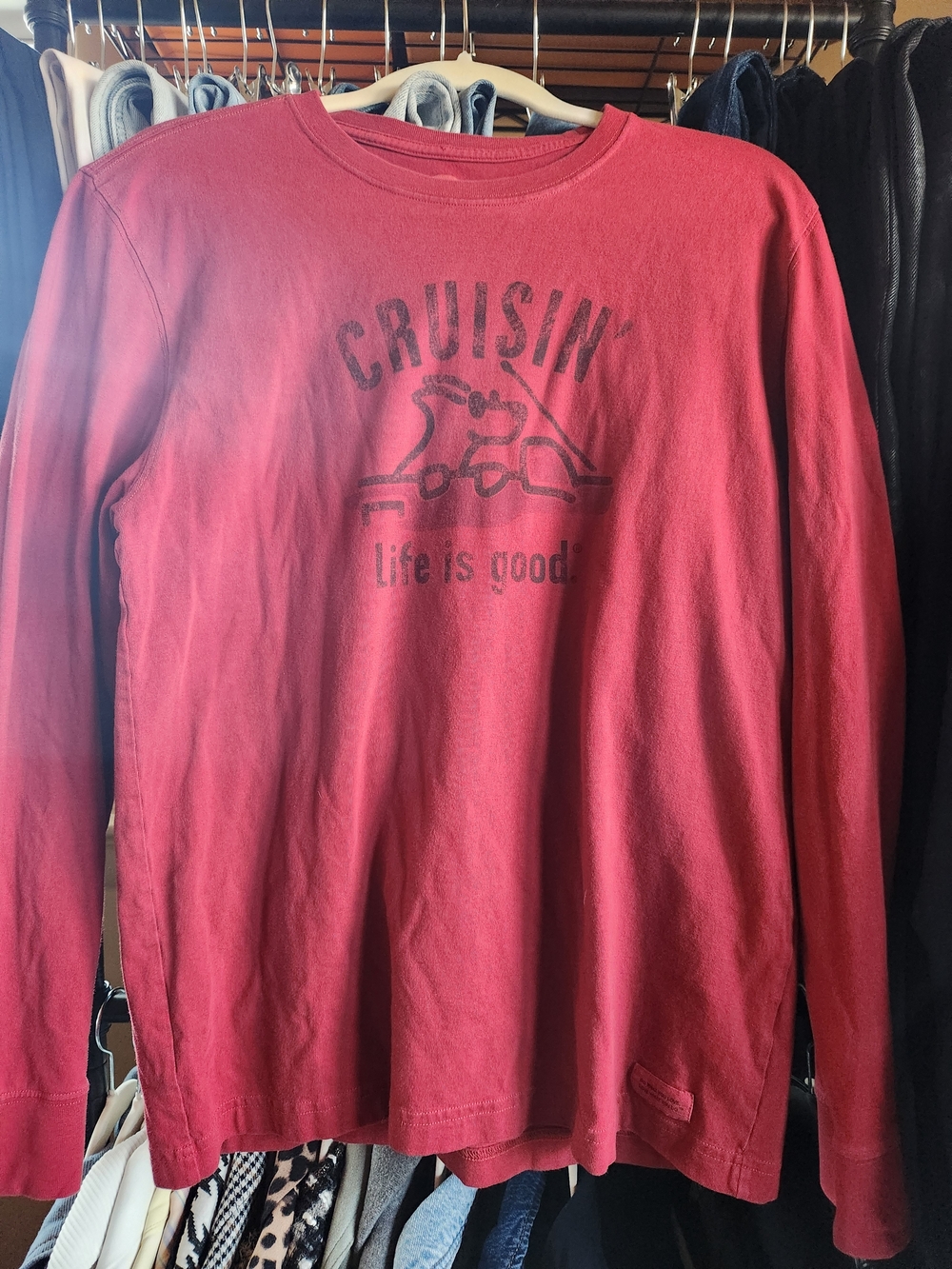 Life Is Good Men's Long Sleeve Tee - Red with Dark Graphic